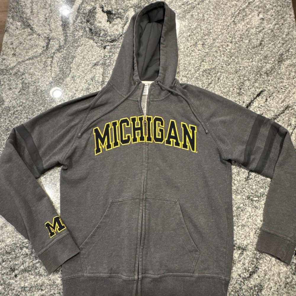 Vintage Champion University of Michigan Wolverines Hoodie Full Zip Gray M #195
